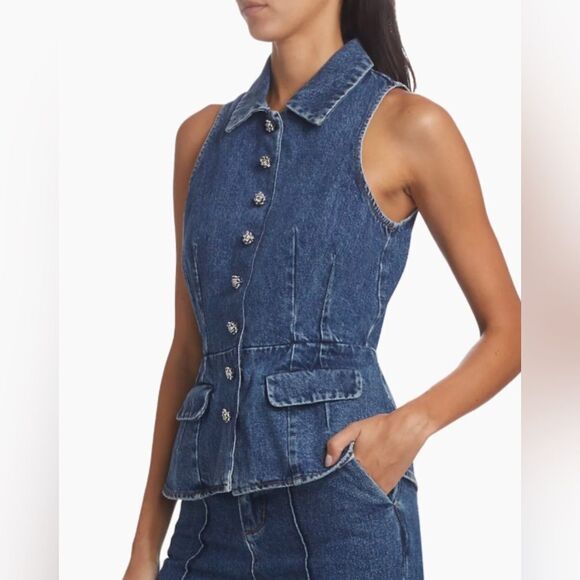 Self-Portrait Denim Vest size 2 - Picture 2 of 12